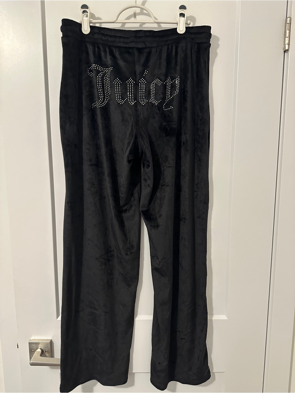Juicy Couture Black Velour Track Pants Ft. Juicy In Rhinestones Size Large